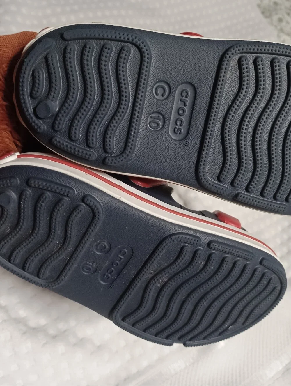CROCS Kids Navy and Red Strap Sandals